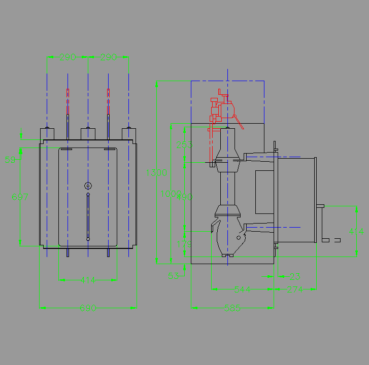 Bloque Autocad Interruptor tripolar SF6 servicio interior 15/25,8KV.
